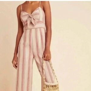 J.O.A Medium Striped Tie-Front Wide Leg Jumpsuit | Sleeveless Summer Romper